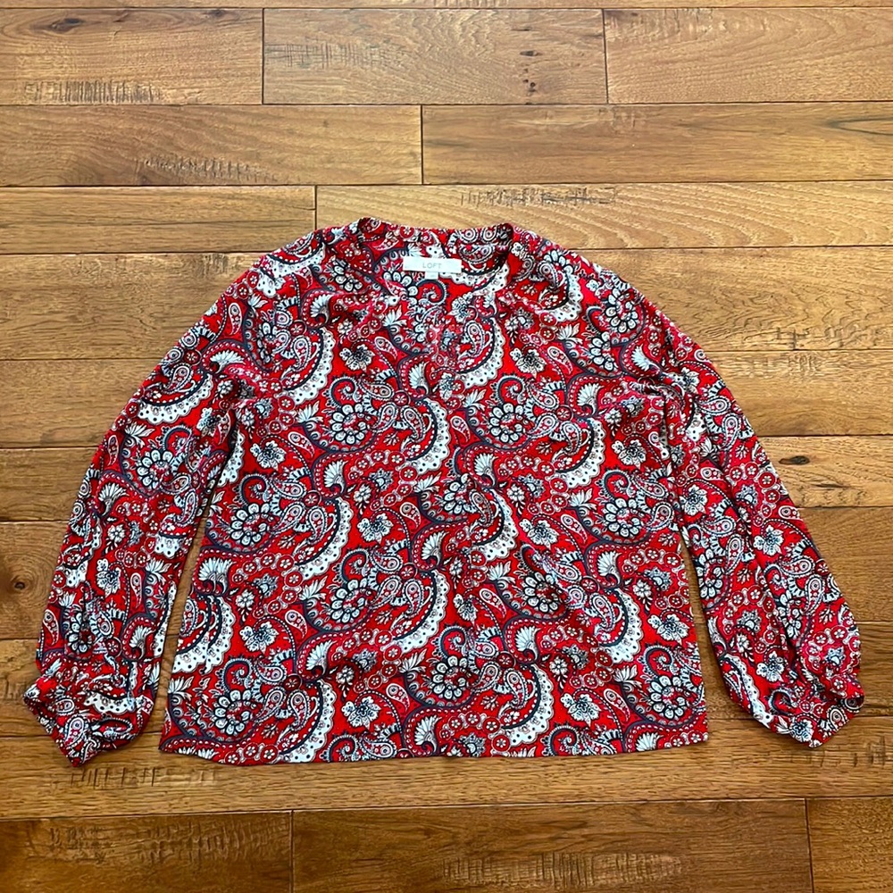 Women’s Long-Sleeve LOFT Blouse - V-Neck - Paisley - Size S